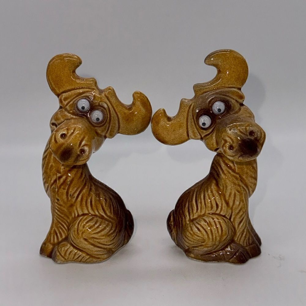 Vintage Google Eyes Moose Ceramic Salt and Pepper Shakers Japan